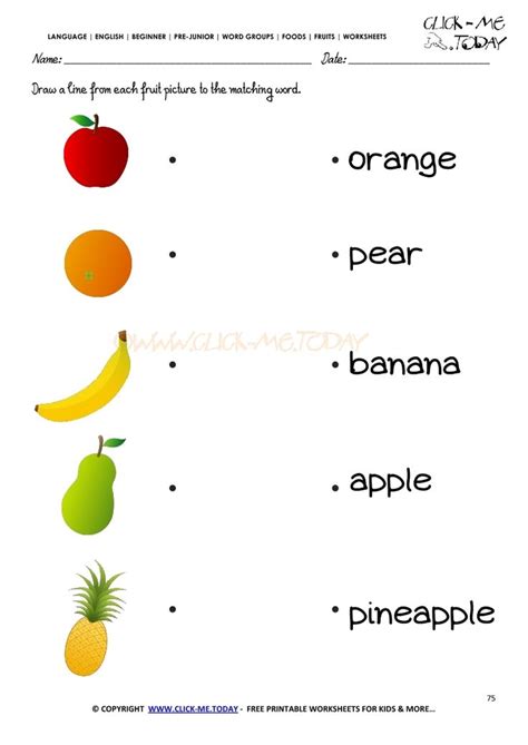 Fruits Worksheet 75 - Match the name with the fruit English Worksheets For Kindergarten, English ...