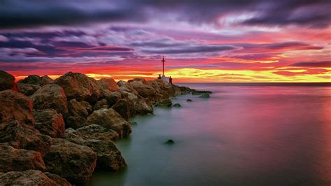 Sunset over the Mediterranean Sea, Valencia, Spain wallpaper - backiee