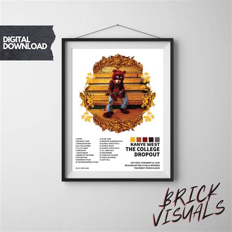 Kanye West college Dropout Album Cover Poster / Tracklist / Wall Art ...