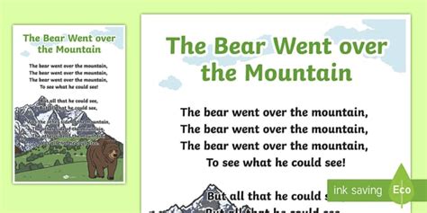 The Bear Went Over the Mountain Rhyme Poster - Twinkl