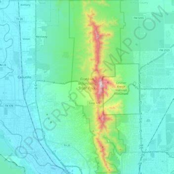 Franklin Mountains State Park topographic map, elevation, relief