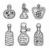 Potion Bottle Collection In Hand Drawn Doodle Style Witch Glass  sketch template
