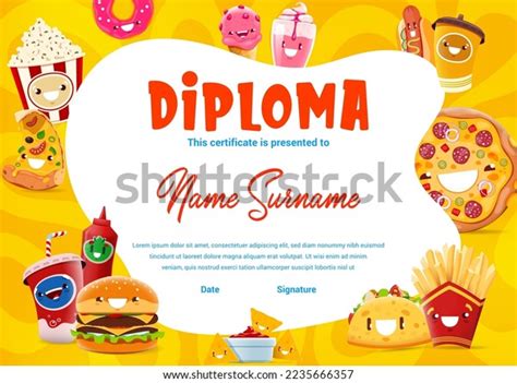 Kids Diploma Funny Cartoon Takeaway Fast Stock Vector (Royalty Free) 2235666357 | Shutterstock