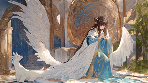 wallpaper girl, angel, pose, wings, anime, kimono HD : Widescreen : High Definition : Fullscreen