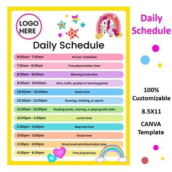 Editable Daycare or Childcare daily schedule by HillTract | TPT