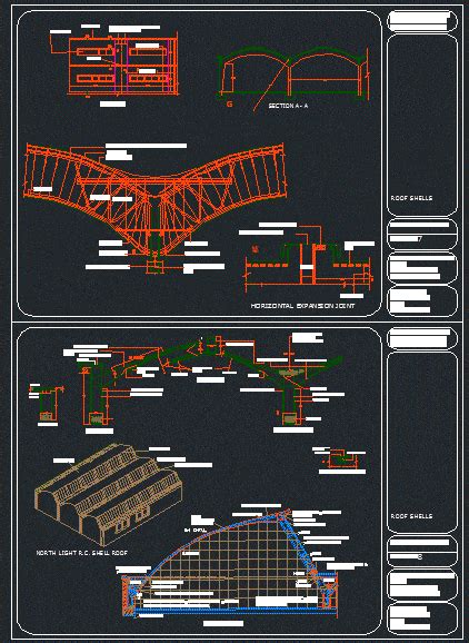 Roof Architecture-- Concrete Shells, Space Frame Trusses DWG Block for ...