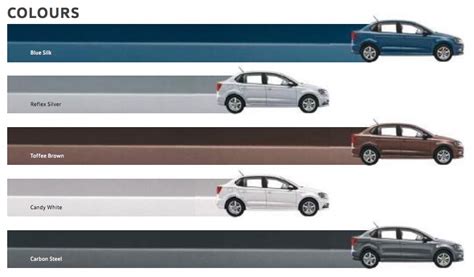 Volkswagen Ameo Colors - Blue, Brown, White, Steel, Silver - GaadiKey