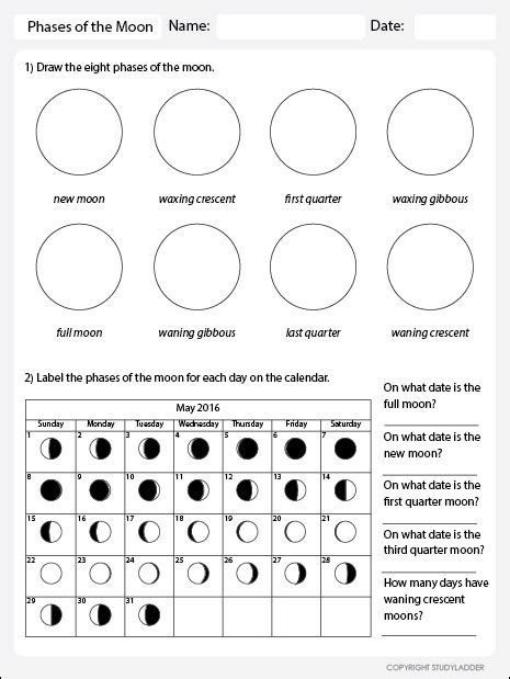 The Phases of the Moon Worksheet - Studyladder Interactive Learning Games