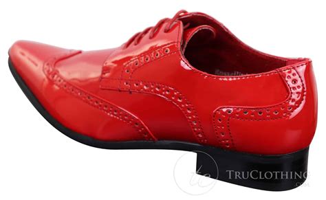 Mens Red Shiny Patent PU Leather Shoes | Happy Gentleman