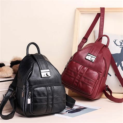 Women Backpack Simple Casual Soft Leather Anti theft Travel Small ...