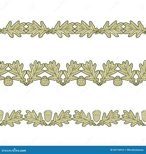 Set Of The Seamless Decorative Borders From Oak Leaves And Acorn Stock Vector - Image: 63716910