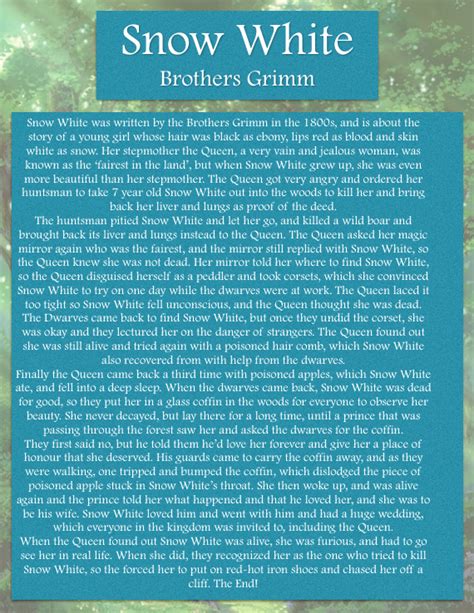 the snow white brothers'crumm book is shown in blue and green colors