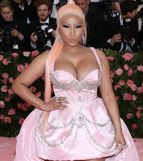 Sad Looking Nicki Minaj in Pink Dress Embroidered With Chandelier Crystals