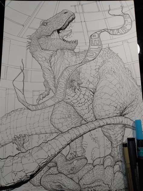 Jurassic Park, my 11x17 pen/ink work. : r/drawing