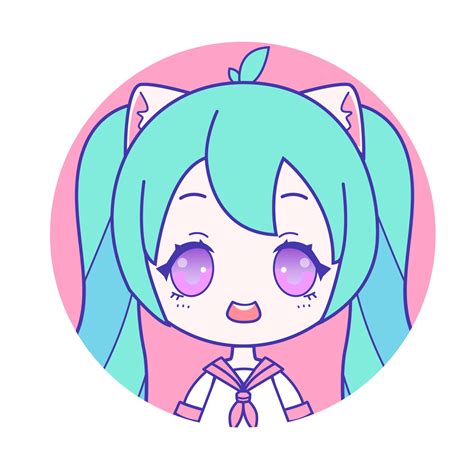 retrato chibi de una linda chica otaku con dos colas verdes y orejas de gato usando marinero ...