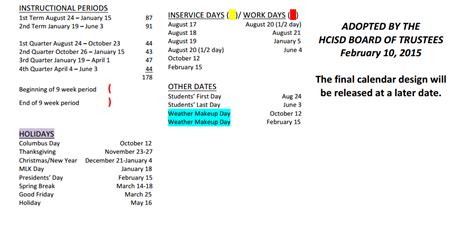 Harlingen High School - School District Instructional Calendar - Harlingen Cisd - 2015-2016