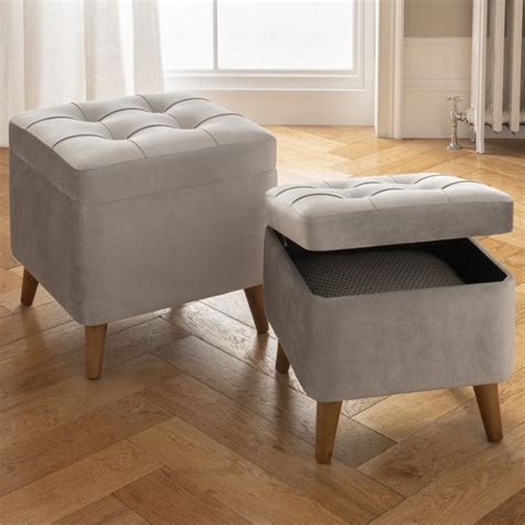 Grey Storage Foot Stool | Grey Pouffe | Grey Footstool