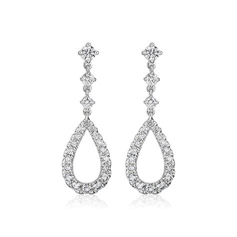 Teardrop Shape Graduated Diamond Drop Earrings in 14k White Gold (7/8 ct. tw.) | Blue Nile