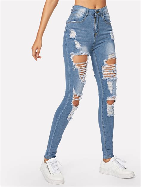 Ripped Bleach Wash Skinny Jeans | ROMWE