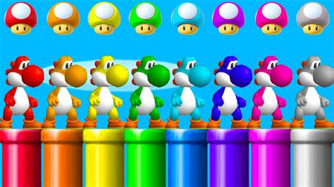 All Playable Yoshi Colors in NSMBW 🔴🟠🟡🟢🔵🟣🟤⚫ - YouTube