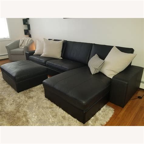 Ikea Kivik Leather Sectional Sofa & Storage Ottoman - AptDeco