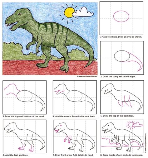 Easy How to Draw a T-Rex Tutorial and T-Rex Coloring Page | Dinosaur ...