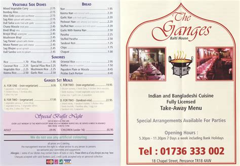 The Ganges Balti House, Indian Takeaway Menu | Purely Penzance