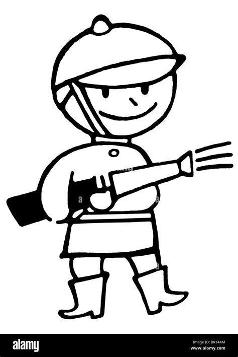 A black and white version of a cartoon style drawing of a fireman Stock ...