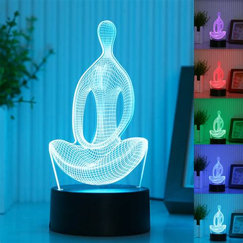 New Acrylic 7 Color Changing 3D LED Nightlight Meditation of Acrylic Bedroom Lamp Living Room ...