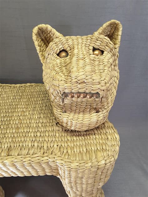 Mario Lopez Torres Wicker Panther Stool, Early 1970s For Sale at 1stDibs