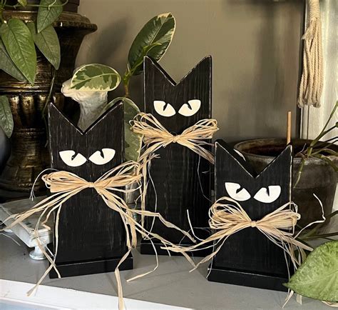 Halloween Decor. Black Cat. Rustic Black Cat Halloween Decor 3 Pc Set - Etsy