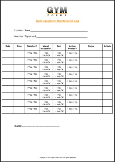 Gym Equipment Maintenance PDF - Free Printable PDF Download