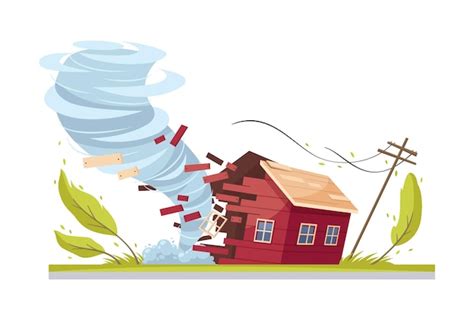 Premium Vector | Natural disaster cartoon composition with typhoon vortex destroying living ...