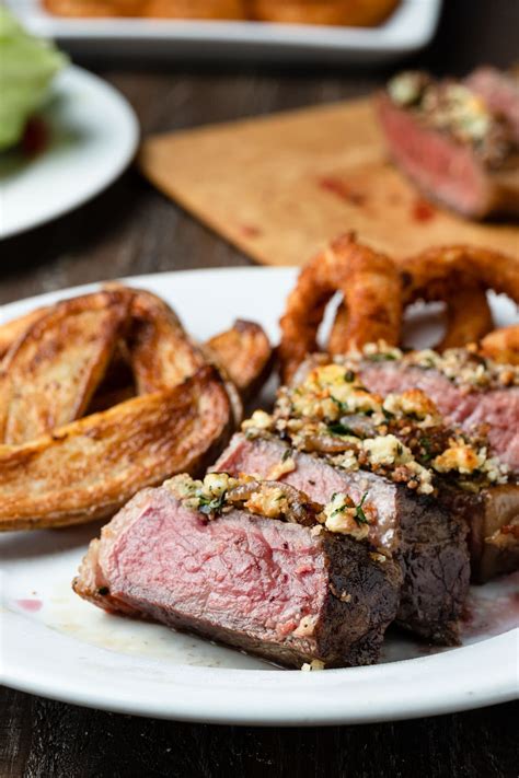 Blue Cheese Crusted Steak with Balsamic Shallots - Striped Spatula