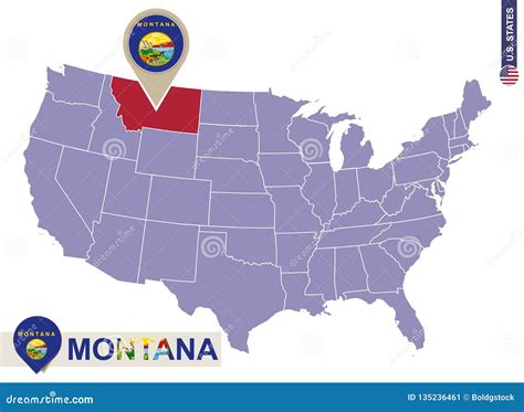 Montana State on USA Map. Montana Flag and Map Stock Vector ...