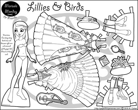 Lillies & Birds: A Printable Paper Doll Coloring Page | Paper dolls ...