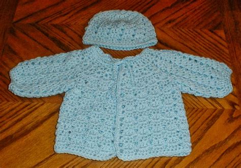 Karens Crocheted Garden of Colors: Blue Baby Sweater and Hat Set