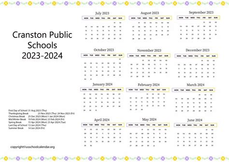 Cranston Rhode Island Public Schools Calendar - US School Calendar