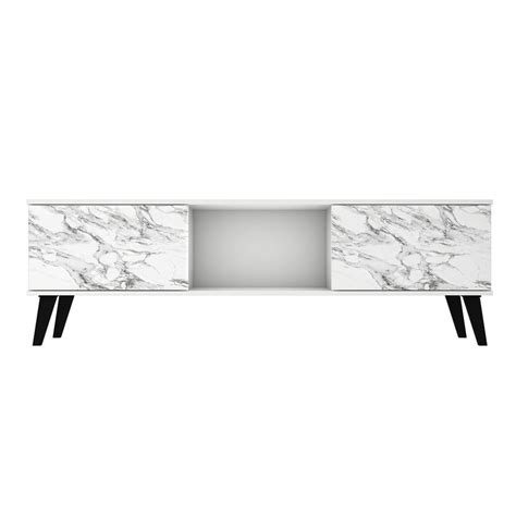 Doyers 62.20 Mid-Century Modern TV Stand in White and Marble Stamp ...