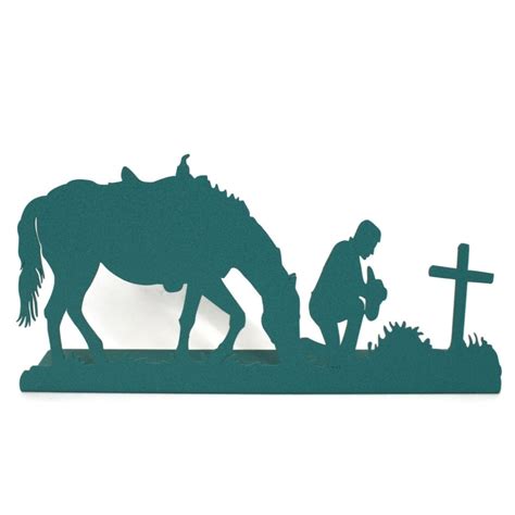 Praying Cowboy Free Standing Metal Tabletop Western Art Decor Memorial 16 Inches Wide