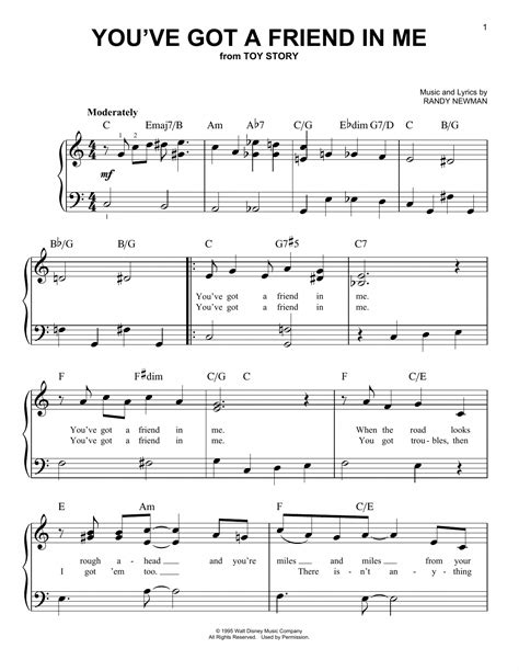 Download Easy Piano sheet music to You've Got A Friend In Me by Randy ...