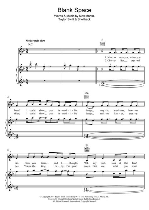 Taylor Swift Blank Space Sheet Music Notes, Chords | Sheet music notes, Sheet music, Lyrics and ...