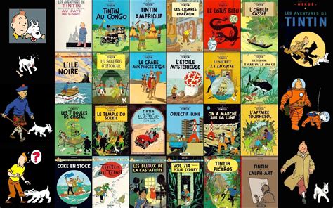 Download The Adventures Of Tintin Cover Art Collection Wallpaper | Wallpapers.com