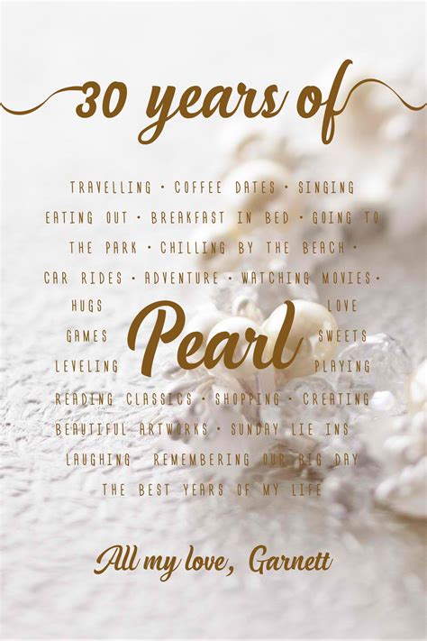 30th Pearl Wedding Anniversary Gift Art Word Art Australia