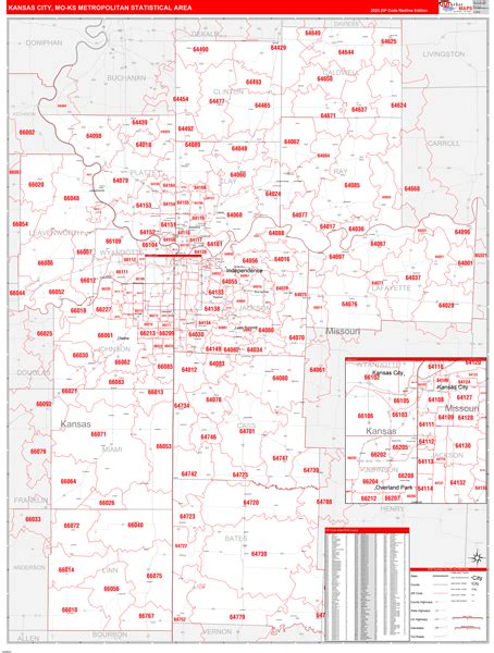 Kansas City, MO Metro Area Wall Map Red Line Style by MarketMAPS - MapSales