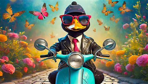 Cartoon, Illustration, Duck, Scooter Free Stock Photo - Public Domain Pictures