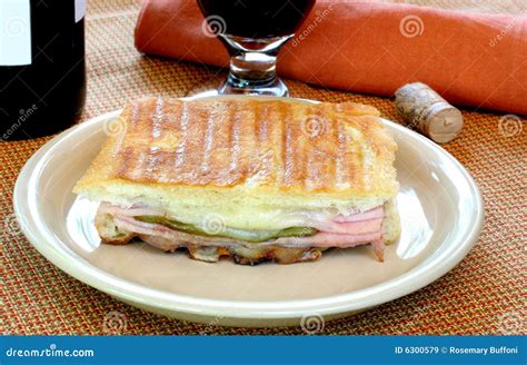 Panini Sandwich Roast Beef Emmental Cheese On White Background Stock ...