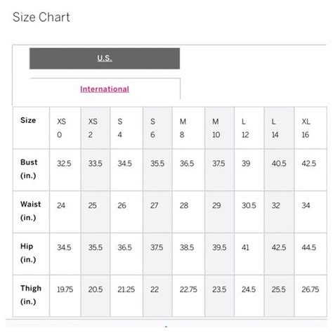 Victoria's Secret Size Chart Clothing