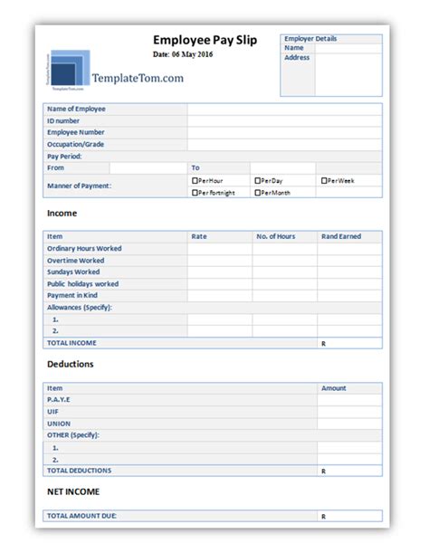 Payslip Template – TemplateTom.com