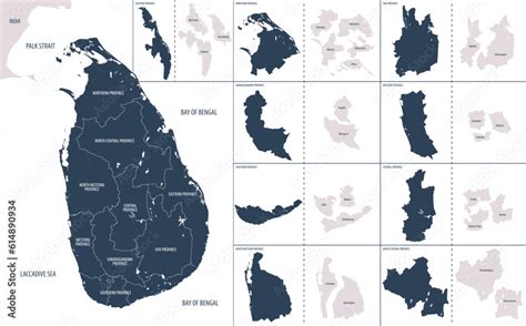 Vector color detailed map of Sri Lanka with administrative divisions of ...